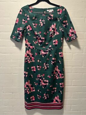 Boden Green Tulip Print Fleur Fitted Sheath Dress 4 Playful English Countryside